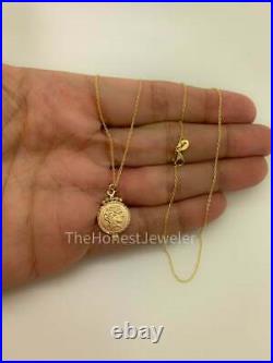 14k Solid Yellow Gold Roman Coin Necklace