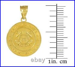 14k Solid Yellow Gold US Coast Guard Coin Pendant Necklace
