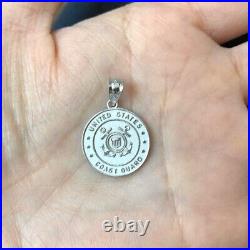 14k Solid Yellow Gold US Coast Guard Coin Pendant Necklace