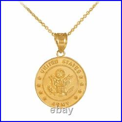 14k Solid Yellow Gold U. S. A Army Gold Coin Pendant Necklace