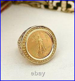 14k Solid Yellow Gold Without Stone Women's Lady Liberty Coin Engagement Ring
