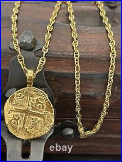 14k Solid gold Atocha coin pendant with 14k gold chain 20 Long