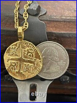 14k Solid gold Atocha coin pendant with 14k gold chain 20 Long