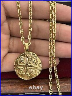 14k Solid gold Atocha coin pendant with 14k gold chain 20 Long