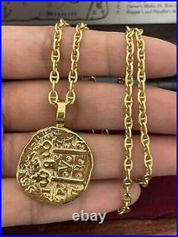 14k Solid gold Atocha coin pendant with 14k gold chain 20 Long