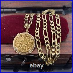 14k Solid gold atocha gold coin pendant with 14k Solid gold Figaro Chain 24long
