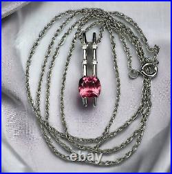 14k White Gold Natural Pink Tourmaline Diamond Necklace 18 Cushion Cut 2.2g