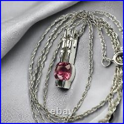 14k White Gold Natural Pink Tourmaline Diamond Necklace 18 Cushion Cut 2.2g