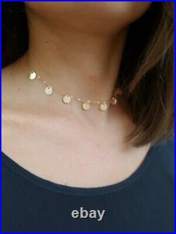 14k Yellow Gold Choker, Solid Gold Necklace, Coin Choker, Adjustable 14k Necklace