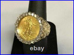 14k Yellow Gold Plated 2Ct Round Cut Lab Created Diamond Lady Liberty Coin Ring