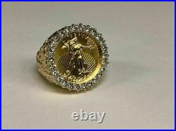 14k Yellow Gold Plated 2Ct Round Cut Lab Created Diamond Lady Liberty Coin Ring