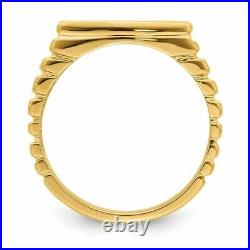 14k Yellow Gold Polished Mens Square Ribbed 13mm Coin Bezel Ring