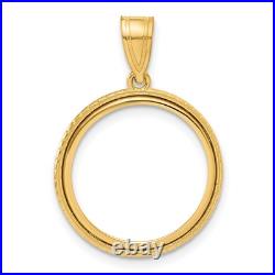 14k Yellow Gold Polished Squares with 16.5mm Prong Coin Bezel Pendant