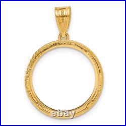 14k Yellow Gold Polished Squares with 16.5mm Prong Coin Bezel Pendant