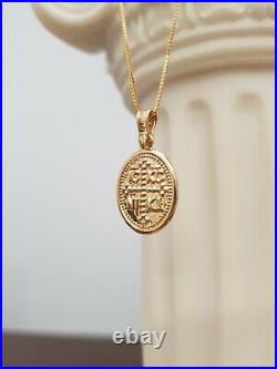 14k Yellow Solid Gold Coin ICXC NIKA Pendant Cross Orthodox Sided Charm