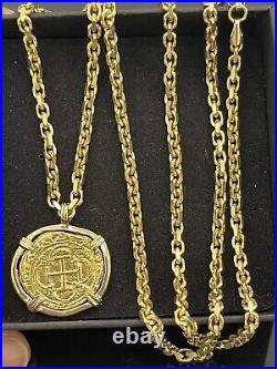 14k gold Atocha coin pendant with 14k Solid gold HermesStyle GoldChain 24 2.9mm