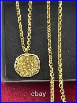 14k gold Atocha coin pendant with 14k Solid gold HermesStyle GoldChain 24 2.9mm