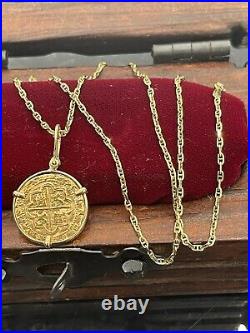 14k gold Atocha coin pendant with 14k solid gold anchor chain 20 long