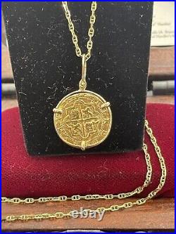 14k gold Atocha coin pendant with 14k solid gold anchor chain 20 long