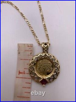 14k gold necklace isreal coin menorah ruby
