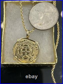 14k solid Atocha shipwreck coin pendant with 18 long 10k gold chain