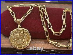 14k solid atocha gold coin pendant with 14k gold chain 16 long