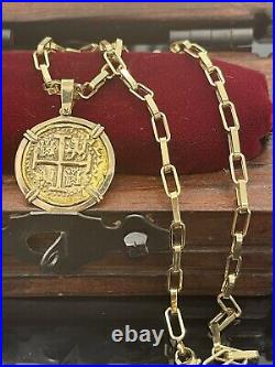 14k solid atocha gold coin pendant with 14k gold chain 16 long