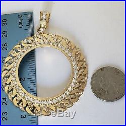 14k solid gold 4 Prong Curb link 50 pesos Santanario Coin Bezel Frame pendant