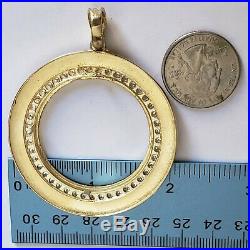 14k solid gold 4 Prong Greek Key 50 pesos Santanario Coin Bezel Frame pendant
