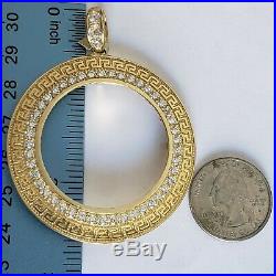 14k solid gold 4 Prong Greek Key 50 pesos Santanario Coin Bezel Frame pendant