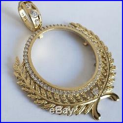 14k solid gold 4 Prong Olive Branch 50pesos Santanario Coin Bezel Frame pendant