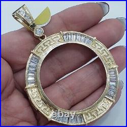 14k solid gold 50 pesos centenario Coin Bezel Frame pendant baguette greek key