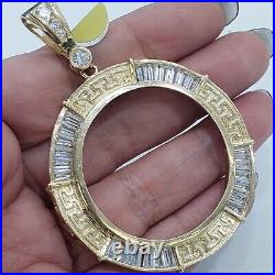 14k solid gold 50 pesos centenario Coin Bezel Frame pendant baguette greek key
