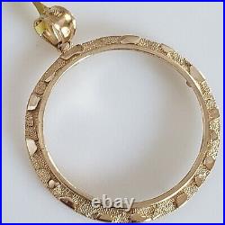 14k solid gold 50 pesos centenario Coin nugget Bezel Frame pendant 4 prongs