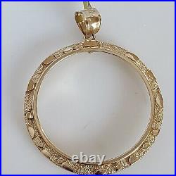 14k solid gold 50 pesos centenario Coin nugget Bezel Frame pendant 4 prongs