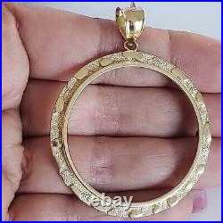 14k solid gold 50 pesos centenario Coin nugget Bezel Frame pendant 4 prongs