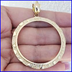 14k solid gold 50 pesos centenario Coin nugget Bezel Frame pendant 4 prongs