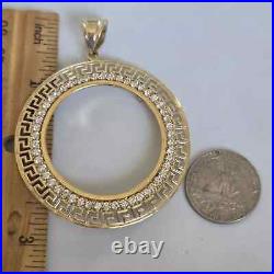 14k solid gold color CZ Greek 50 pesos Coin Bezel Frame pendant