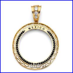 14k solid gold color MEXICO Greek 50 pesos Coin Bezel Frame pendant