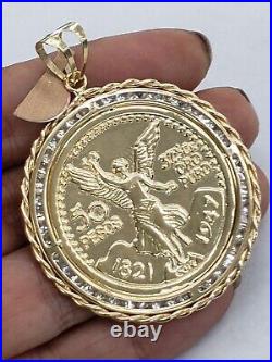 14k solid gold thinner 50 pesos centenario Coin Bezel Frame pendant cz
