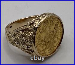 14k solid yellow gold men ring with Austria 1/10 1915 real 22 K gold coin $1699.99