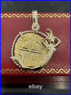 14kt Solid Gold Atocha Coin Pendant In 14kt Solid Gold Mermaid Bezel