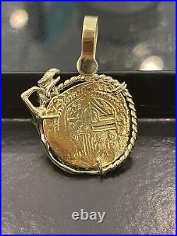 14kt Solid Gold Atocha Coin Pendant In 14kt Solid Gold Mermaid Bezel