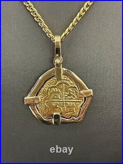 14kt Solid Gold Atocha Coin Pendant With 22 Long 10kt Real Gold Chain