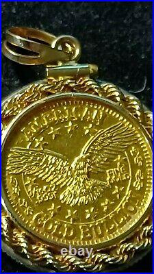 14kt Solid Yellow Gold Charm Holder With 24kt Gold Coin! Hallmarked On Both