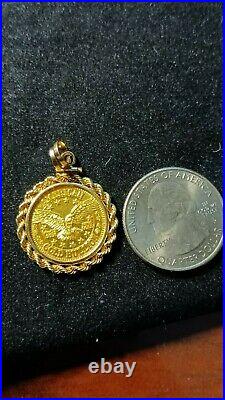 14kt Solid Yellow Gold Charm Holder With 24kt Gold Coin! Hallmarked On Both
