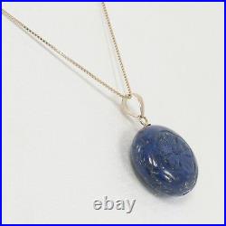 14kt Solid Yellow Gold Coin Shaped Carving Natural Blue Lapis Lazuli Pendant TPJ