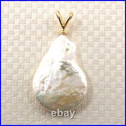 14kt Yellow Solid Gold Rabbit-Ear Bale Diamond Baroque White Coin Pearl Pendant