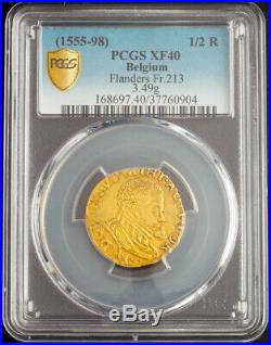 1598, Spanish Netherlands, Flanders, Philip II. Gold ½ Real Coin. PCGS XF-40