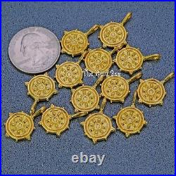 15.7x22mm 18k Solid Yellow Gold Heavy Sun Sunburst Coin Charm Pendant 2.7mm hole